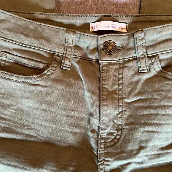 Olive Green Ankle Cropped Jeans - Picture 2 of 2